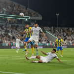 NEOM Sports Club vs. Al-Nassr match preview showing players in action inside a Saudi Arabian football stadium
