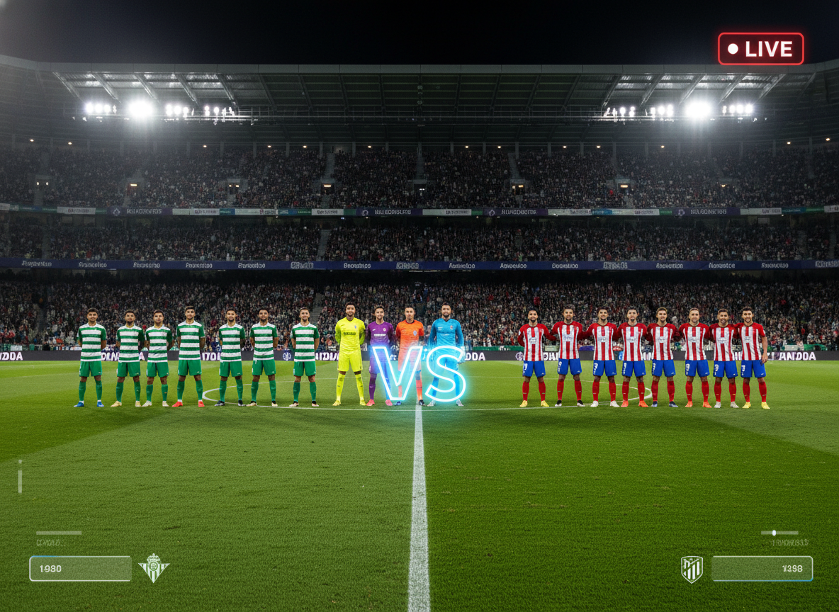 Real Betis vs Atlético Madrid lineups live match featured image with VS graphic and live streaming style